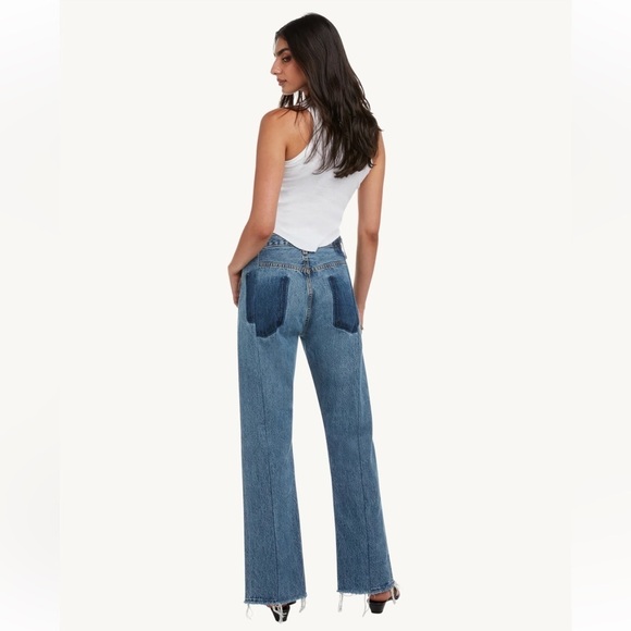 NWT EB Denim Split Hem OGs Vintage Blue 501 Up Cycled High Waist Jeans - Picture 4 of 16